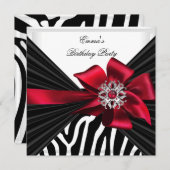 Invitation Fête d'anniversaire Zebra Elegant Rouge Noir Blanc (Devant / Derrière)