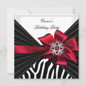 Invitation Fête d'anniversaire Zebra Elegant Rouge Noir Blanc (Devant)
