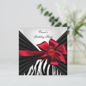 Invitation Fête d'anniversaire Zebra Elegant Rouge Noir Blanc (Debout devant)