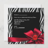 Invitation Fête d'anniversaire Zebra Elegant Rouge Noir Blanc (Dos)