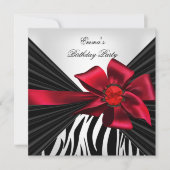 Invitation Fête d'anniversaire Zebra Elegant Rouge Noir Blanc (Devant)