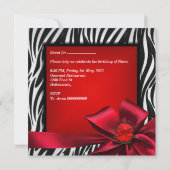 Invitation Fête d'anniversaire Zebra Elégante Bow rouge noir (Dos)