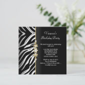 Invitation Fête d'anniversaire Zebra Gold Black White Floral (Debout devant)