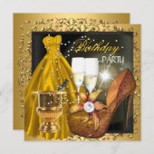 Invitation Fête d'anniversaire Zebra Gold robe Gown (Devant / Derrière)