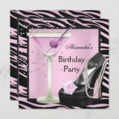Invitation Fête d'anniversaire Zebra Rose Chaussures noires (Devant / Derrière)