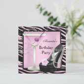 Invitation Fête d'anniversaire Zebra Rose Chaussures noires (Debout devant)