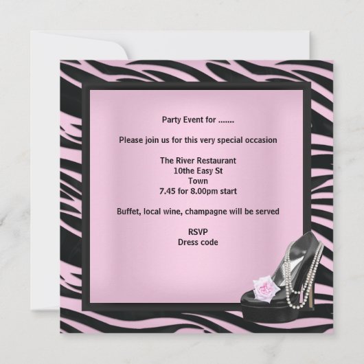 Invitation Fête d'anniversaire Zebra Rose Chaussures noires (Dos)