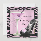 Invitation Fête d'anniversaire Zebra Rose Chaussures noires (Devant)