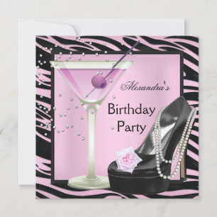 Invitation Fête d'anniversaire Zebra Rose Chaussures noires