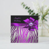 Invitation Fête d'anniversaire Zebra Silver Purple Magenta Bl (Debout devant)