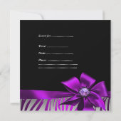 Invitation Fête d'anniversaire Zebra Silver Purple Magenta Bl (Dos)