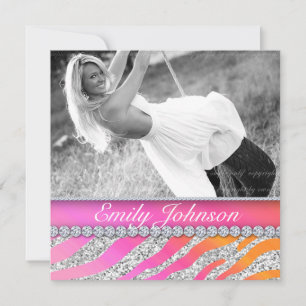 Invitation Fête d'anniversaire Zèbre Bijoux Rose Orange