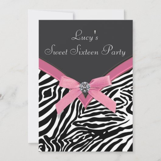 Invitation Fête d'anniversaire Zèbre Rose (Devant)