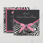 Invitation Fête d'anniversaire Zèbre Rose (Devant / Derrière)