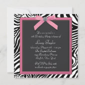 Invitation Fête d'anniversaire Zèbre Rose (Dos)