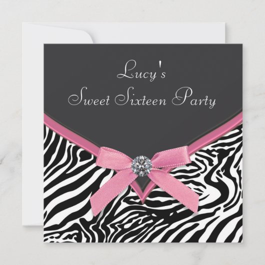 Invitation Fête d'anniversaire Zèbre Rose (Devant)