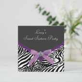 Invitation Fête d'anniversaire Zèbre Violet (Debout devant)