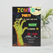Invitation Fête d'anniversaire Zombie Halloween Enfants (Debout devant)