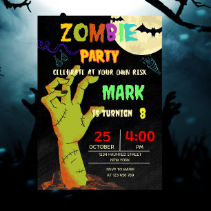 Invitation Fête d'anniversaire Zombie Halloween Enfants