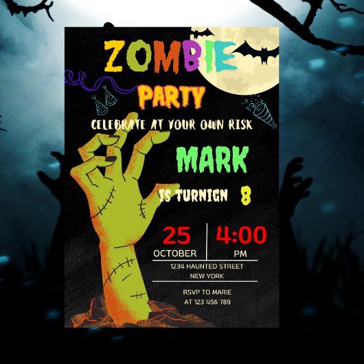 Invitation Fête d'anniversaire Zombie Halloween Enfants