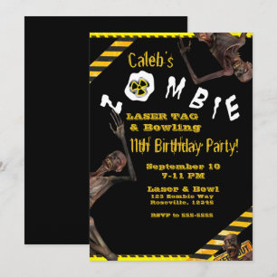 Invitation Fête d'anniversaire Zombies Jaune & Noir