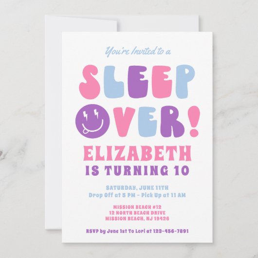 Invitation Fête d'anniversaireEditable Pyjama Party (Devant)