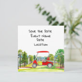 Invitation Fête d'annonce de mariage avec voiturette de golf (Debout devant)