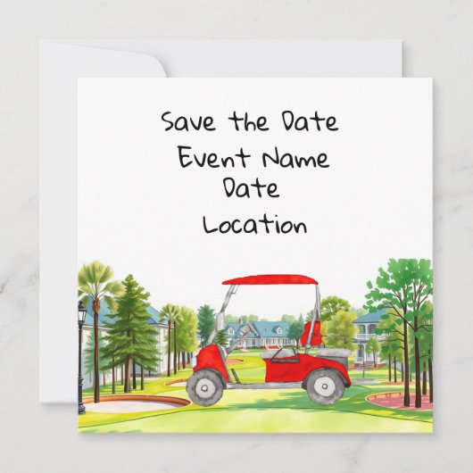 Invitation Fête d'annonce de mariage avec voiturette de golf (Devant)