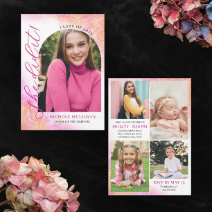 Invitation Fête d'annonce de remise de diplôme Rose Elle l'a
