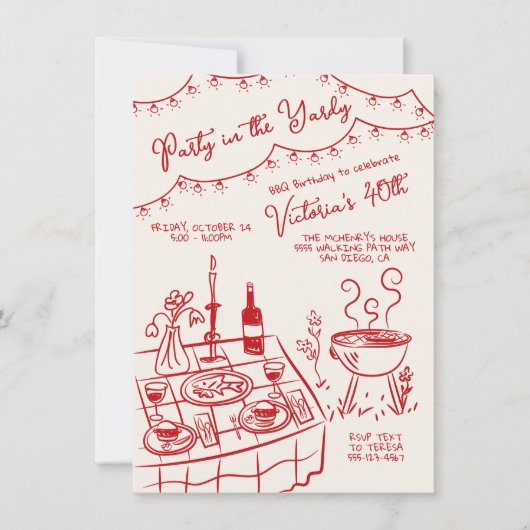 Invitation Fête dans la cour Barbecue dessiné à la main Fête (Devant)