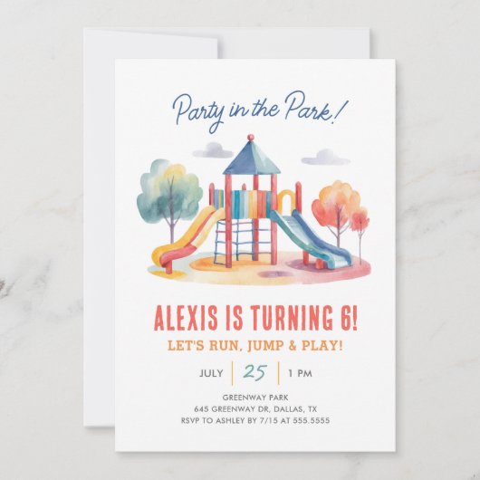 Invitation Fête dans le parc aire de jeux Anniversaire (Devant)