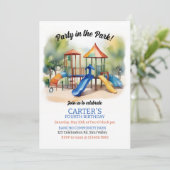 Invitation Fête dans le parc, Aire de jeux Anniversaire, Exté (Debout devant)