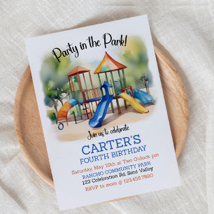 Invitation Fête dans le parc, Aire de jeux Anniversaire, Exté