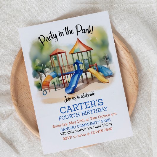 Invitation Fête dans le parc, Aire de jeux Anniversaire, Exté