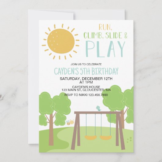 Invitation Fête dans le parc de jeux d'anniversaire (Devant)