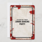 Invitation Fête dansante zombie avec sang et panneau dégradé (Dos)