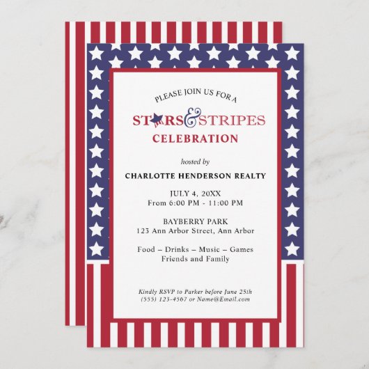 Invitation Fête d'appréciation du client Stars and Stripes (Devant / Derrière)