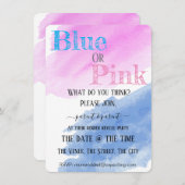 Invitation Fête D'Aquarelle Bleue Ou Rose De La Révélation De (Devant / Derrière)