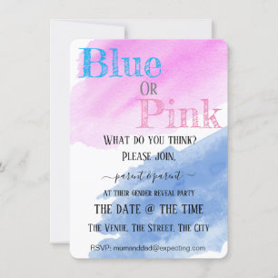 Invitation Fête D'Aquarelle Bleue Ou Rose De La Révélation De