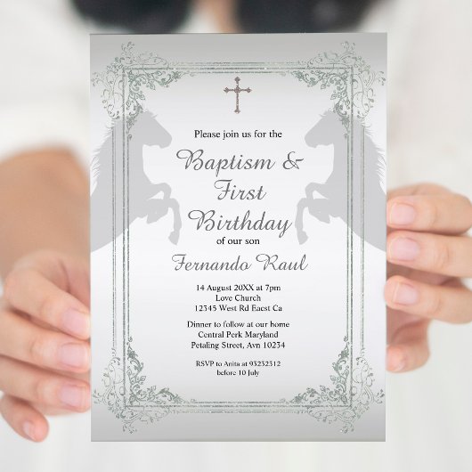 Invitation Fête d'argent et gris Baptême et anniversaire