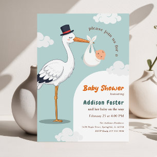 Invitation Fête d'arrivée de bébé garçon Stork Special Delive