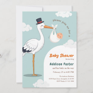Invitation Fête d'arrivée de bébé garçon Stork Special Delive