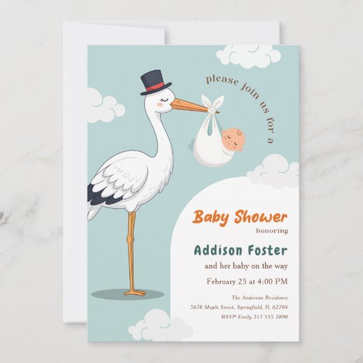 Invitation Fête d'arrivée de bébé garçon Stork Special Delive (Devant)