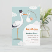 Invitation Fête d'arrivée de bébé garçon Stork Special Delive (Debout devant)