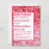 Invitation Fête d'art de peinture rose or rouge (Devant)