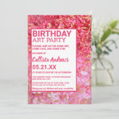 Invitation Fête d'art de peinture rose or rouge (Debout devant)