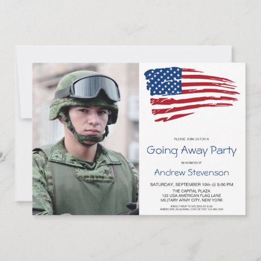 Invitation Fête d'Aurevoir Militaire Drapeau Américain USA Ph (Devant)