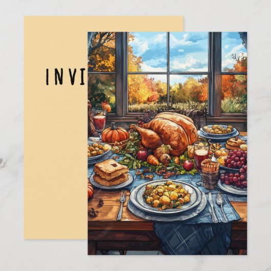 Invitation Fête d'automne : Fête de Thanksgiving (Devant / Derrière)