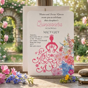 Invitation Fête de 15 ans Blush Floral Quinceañera