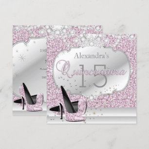 Invitation Fête de 15 ans de Quinceanera Rose Pailleté Glamou